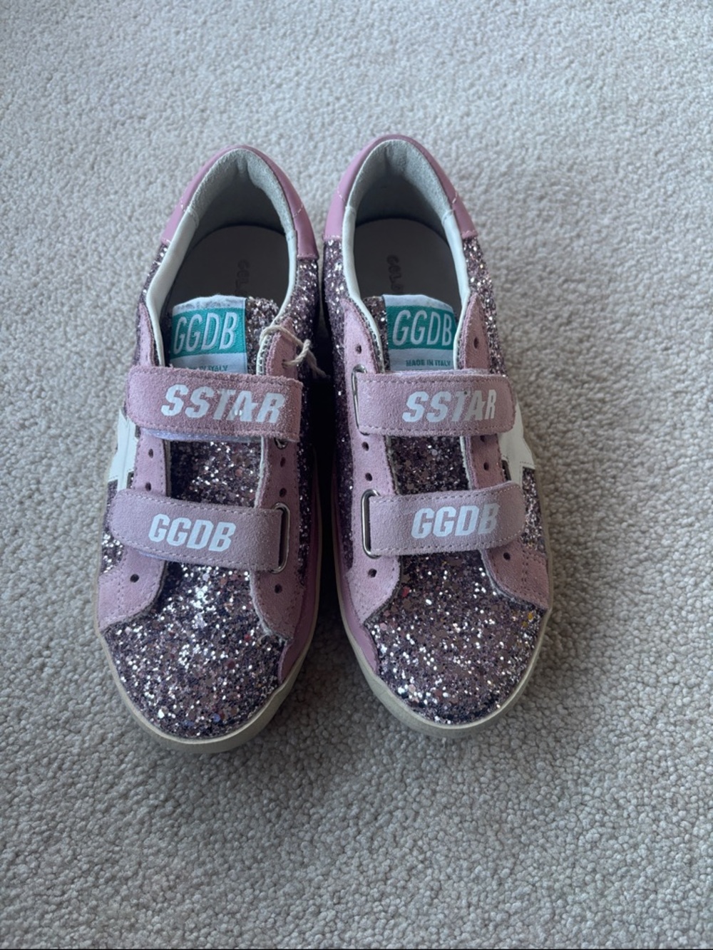 Golden Goose Kids Pink Glitter Superstar Velcro Sneakers with White Star - Picture 7 of 10